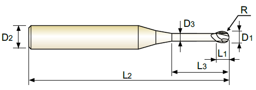 Сферическая твердосплавная фреза 3x6x3x100 4G MILL с 2-мя зубьями с удлиненной шейкой